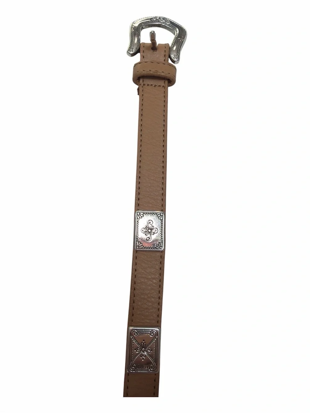 Brighton Tan Leather Belt with Silver Engraved Buckle and Conchos